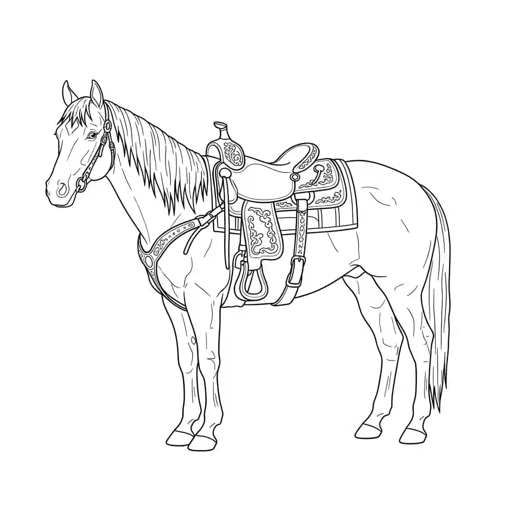 Paard Kleurplaat van een paard die eenvoudig te printen en in te kleuren is.