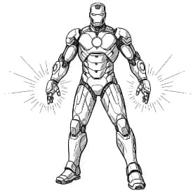 Iron Man Kleurplaat van Iron Man in een stoere superheldenpose om zelf in te kleuren.