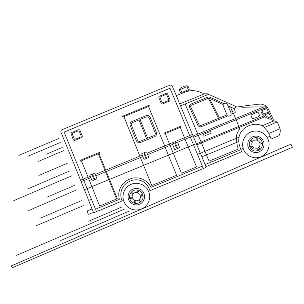 Ambulance Kleurplaat Een eenvoudige kleurplaat van een ambulance, ideaal voor kinderen en volwassenen om in te kleuren.