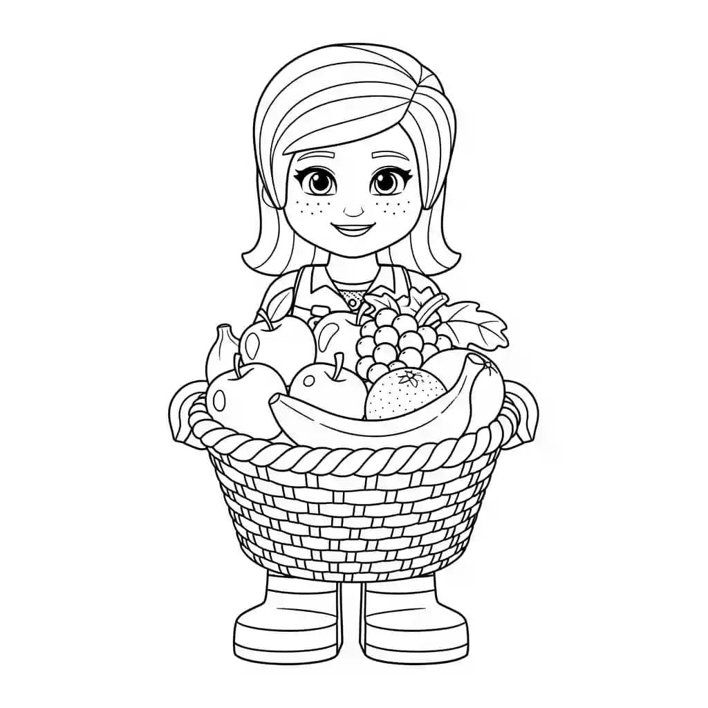 Lego Friends Vrolijke Lego Friends tekening met vrienden die samen plezier maken en ingekleurd kunnen worden.