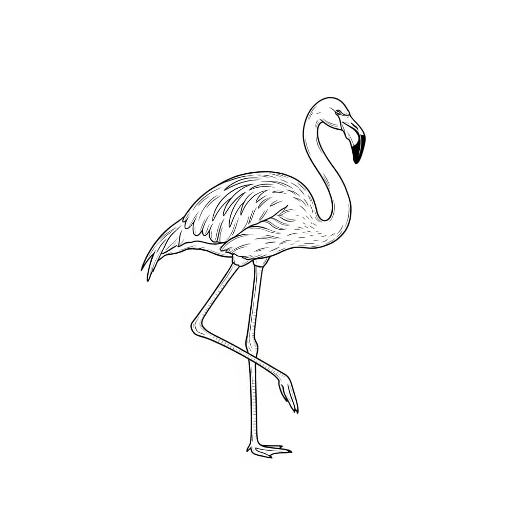 Flamingo Een mooie zwart-wit kleurplaat van een flamingo.