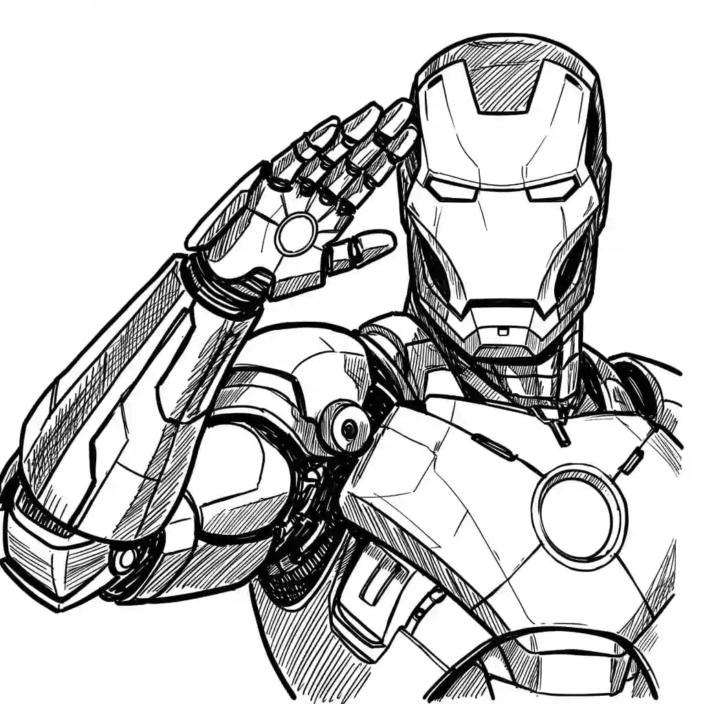 Iron Man Gratis kleurplaat van Iron Man in actie, leuk om zelf te printen en in te kleuren.