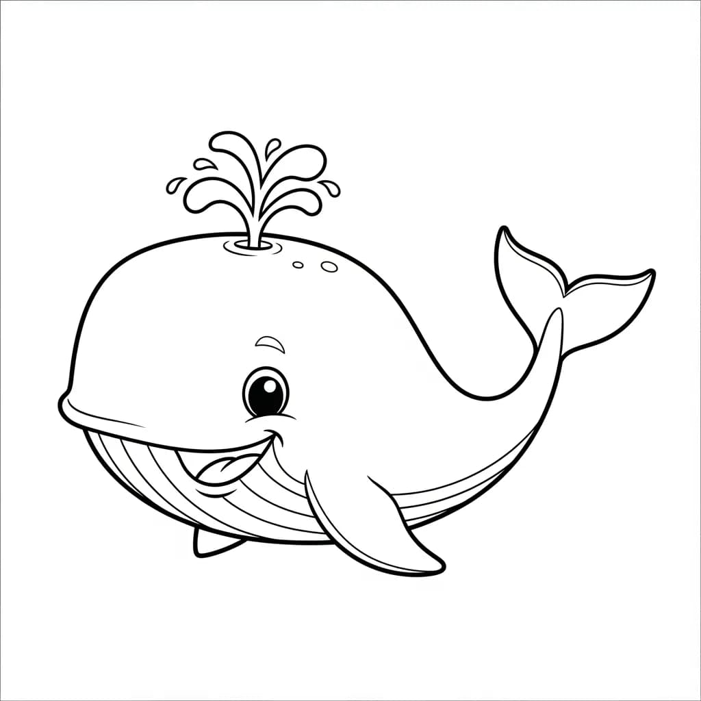 Walvis Kleurplaat van een Walvis die kinderen en volwassenen creatief kunnen inkleuren.