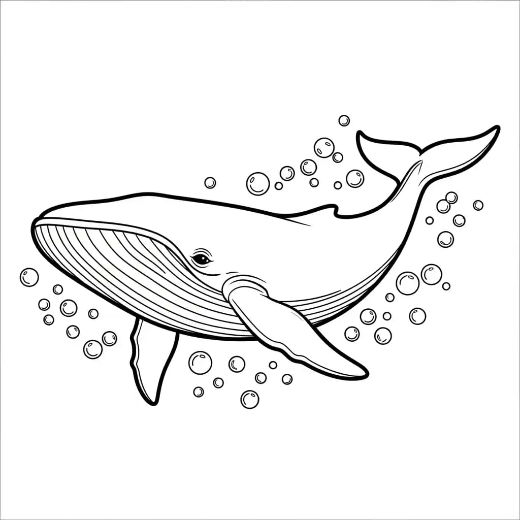 Walvis Kleurplaat van een Walvis die kinderen en volwassenen creatief kunnen inkleuren.