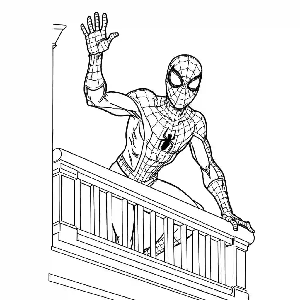 Spiderman Kleurplaat van Spiderman met een stoer superhelden thema om zelf in te kleuren.