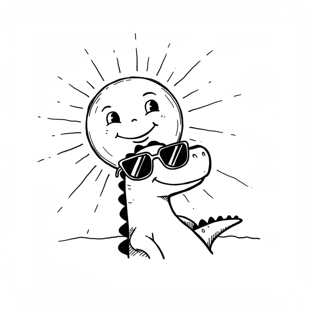 Dinosaurus Een leuke en eenvoudige dinosaurus tekening om zelf in te kleuren.