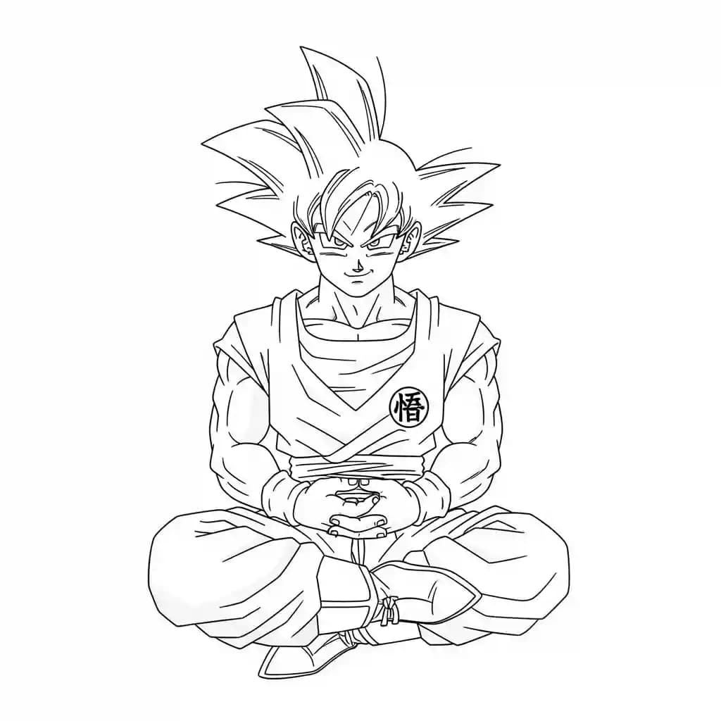 Goku kleurplaat schets kleurplaat van Goku in vechthouding met duidelijke lijnen om in te kleuren