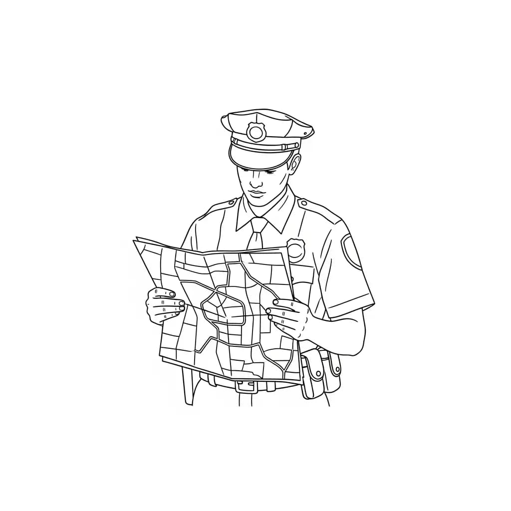 Politie Kleurplaat van de politie met een stoer en herkenbaar thema om zelf in te kleuren.