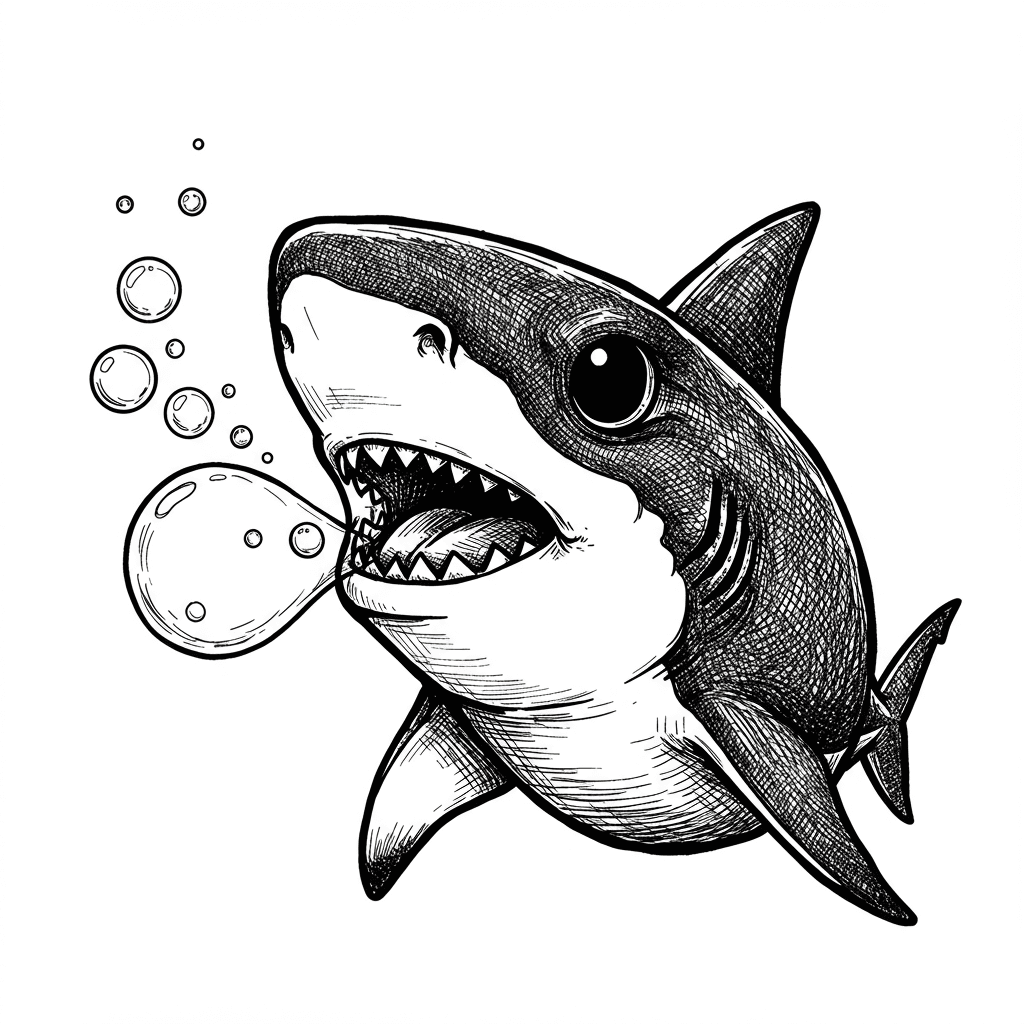 Haai Kleurplaat Zwart-witte kleurplaat van een Haai om zelf in te kleuren.