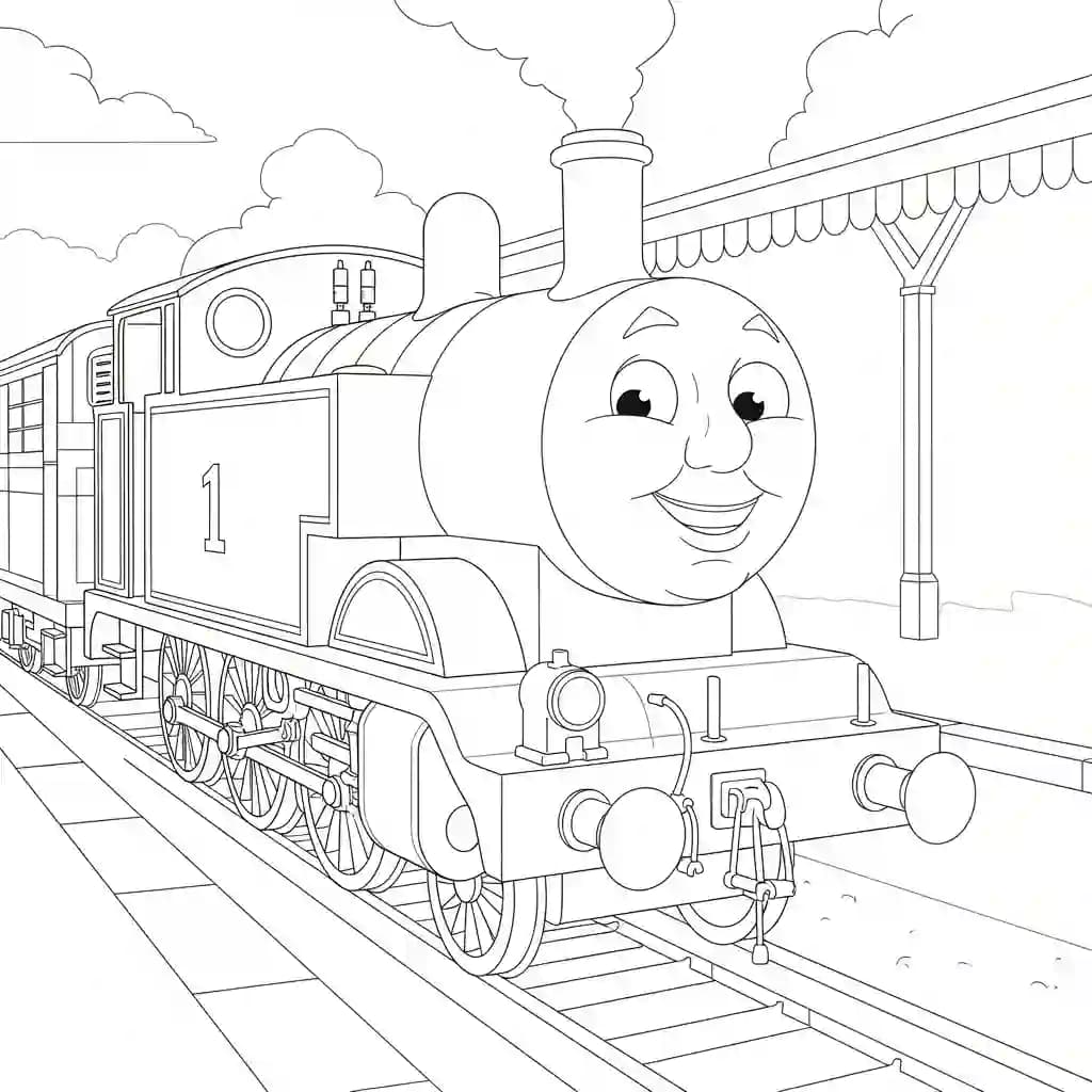 Thomas en vrienden Kleurplaat van Thomas en vrienden met een vrolijk en speels thema om in te kleuren.