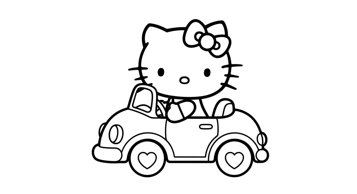 hello kitty Kleurplaat van hello kitty in een vrolijk en creatief thema om zelf in te kleuren.
