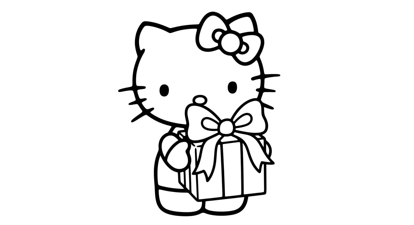hello kitty Kleurplaat van hello kitty in een vrolijk en creatief thema om zelf in te kleuren.