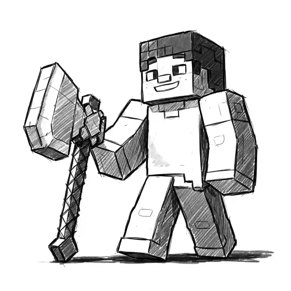 Minecraft Kleurplaat van Minecraft met bekende figuren en avontuurlijke elementen om zelf in te kleuren.