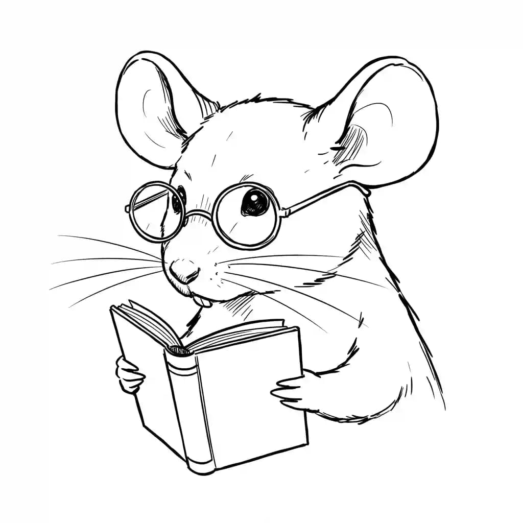 Muis Kleurplaat van een schattige muis die ideaal is om in te kleuren door kinderen en volwassenen.
