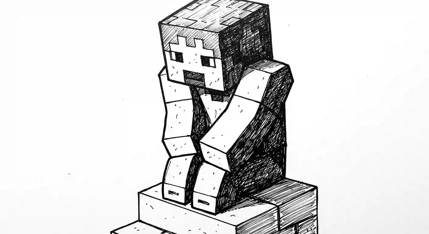 Minecraft Kleurplaat van Minecraft met bekende figuren en avontuurlijke elementen om zelf in te kleuren.