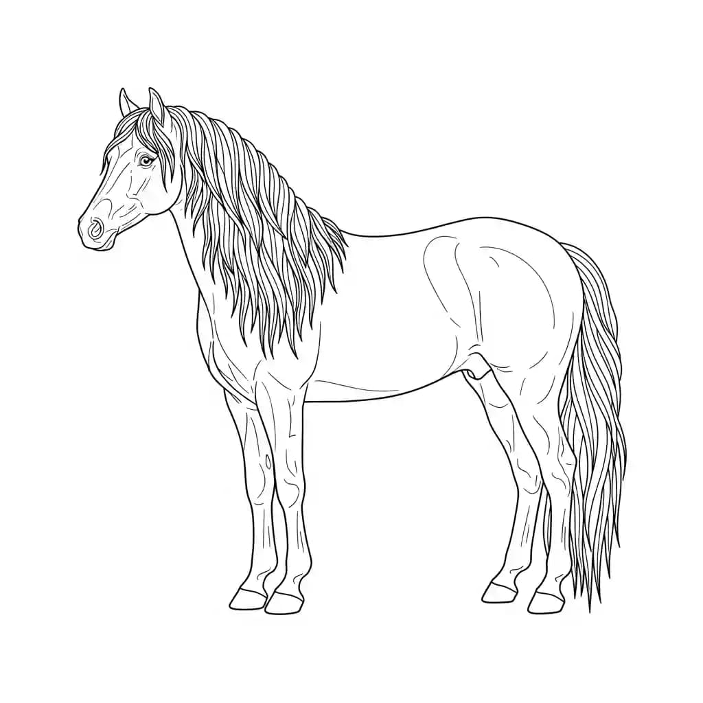 Paard Kleurplaat van een paard die eenvoudig te printen en in te kleuren is.