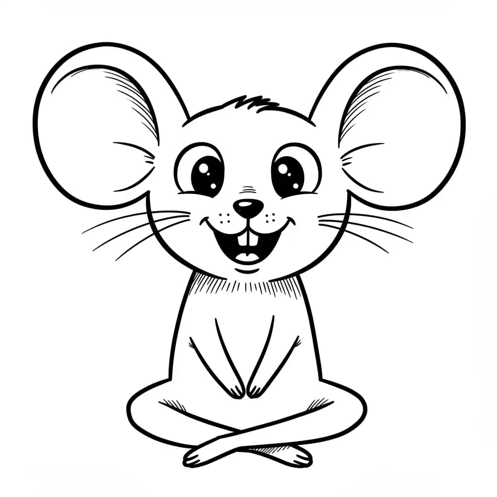 Muis Kleurplaat van een schattige muis die ideaal is om in te kleuren door kinderen en volwassenen.