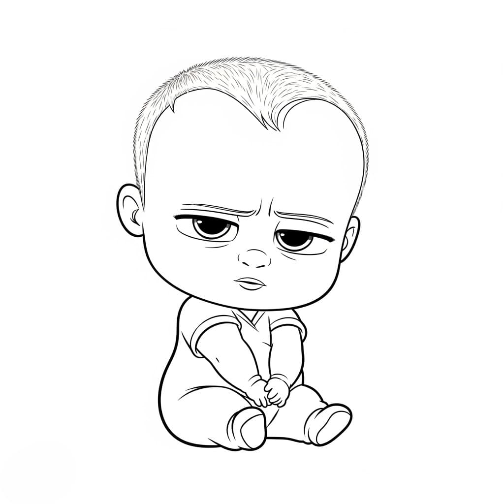 Boss Baby Kleurplaat Zwart-witte kleurplaat van Boss Baby, klaar om in te kleuren door kinderen en volwassenen.