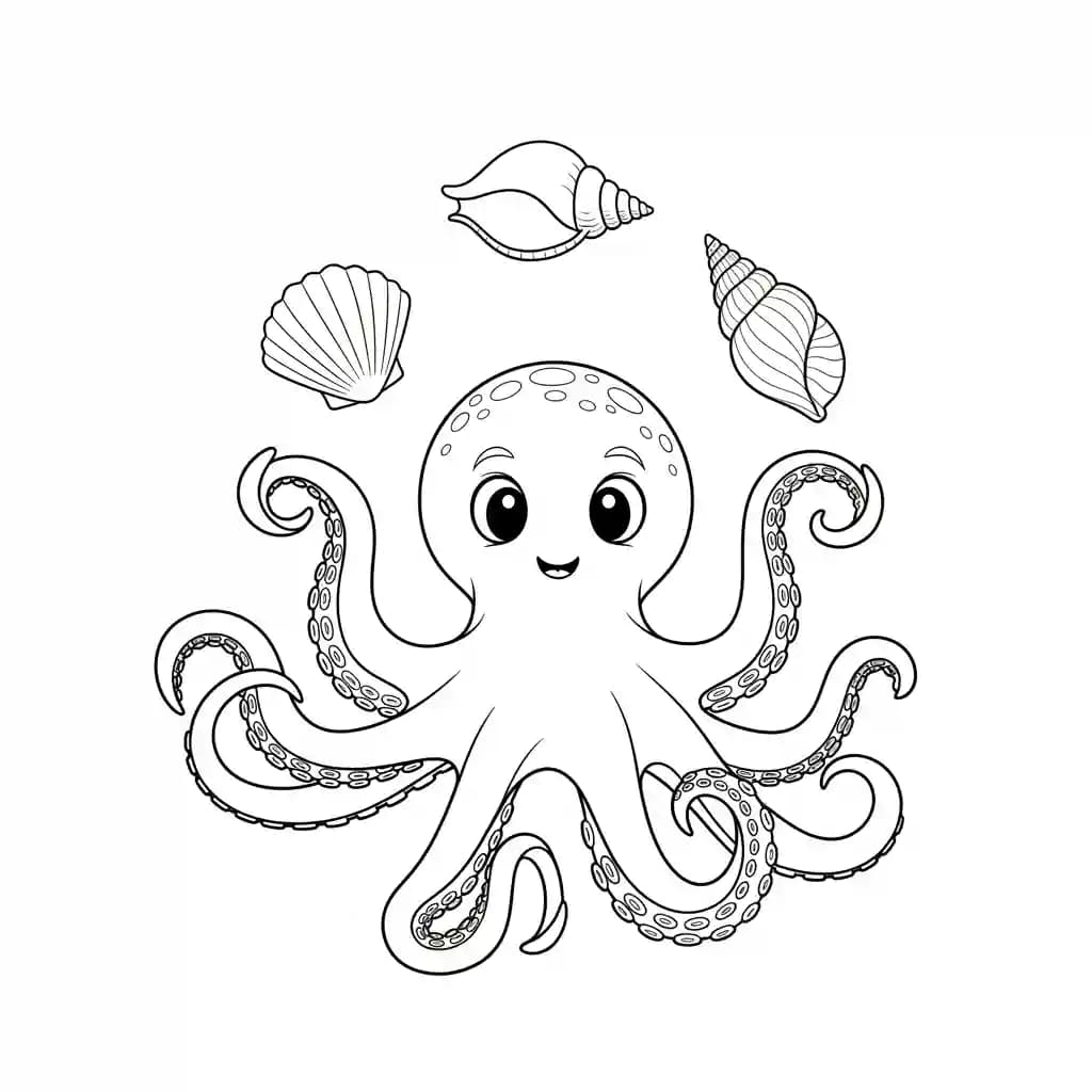 Octopus Kleurplaat van een vriendelijke Octopus die uitnodigt tot creatief inkleuren.