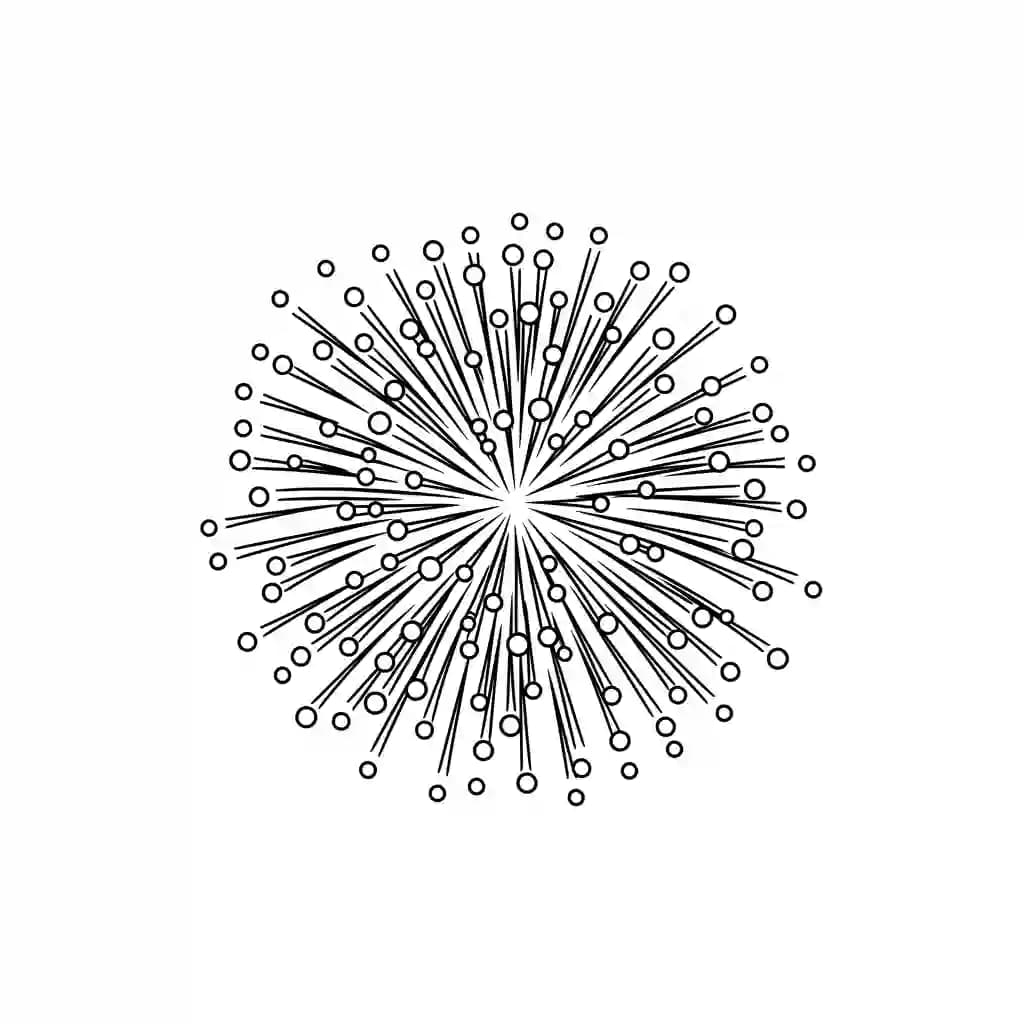 Vuurwerk Kleurplaat van een levendig vuurwerk met sprankelende lijnen en vormen.