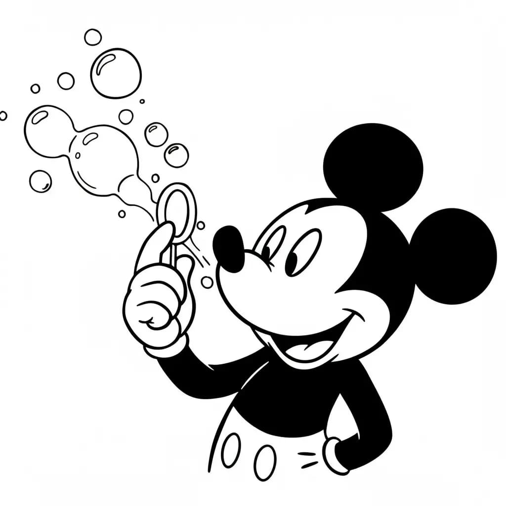 Mickey Mouse Kleurplaat van Mickey Mouse met een vrolijk en klassiek thema om in te kleuren.