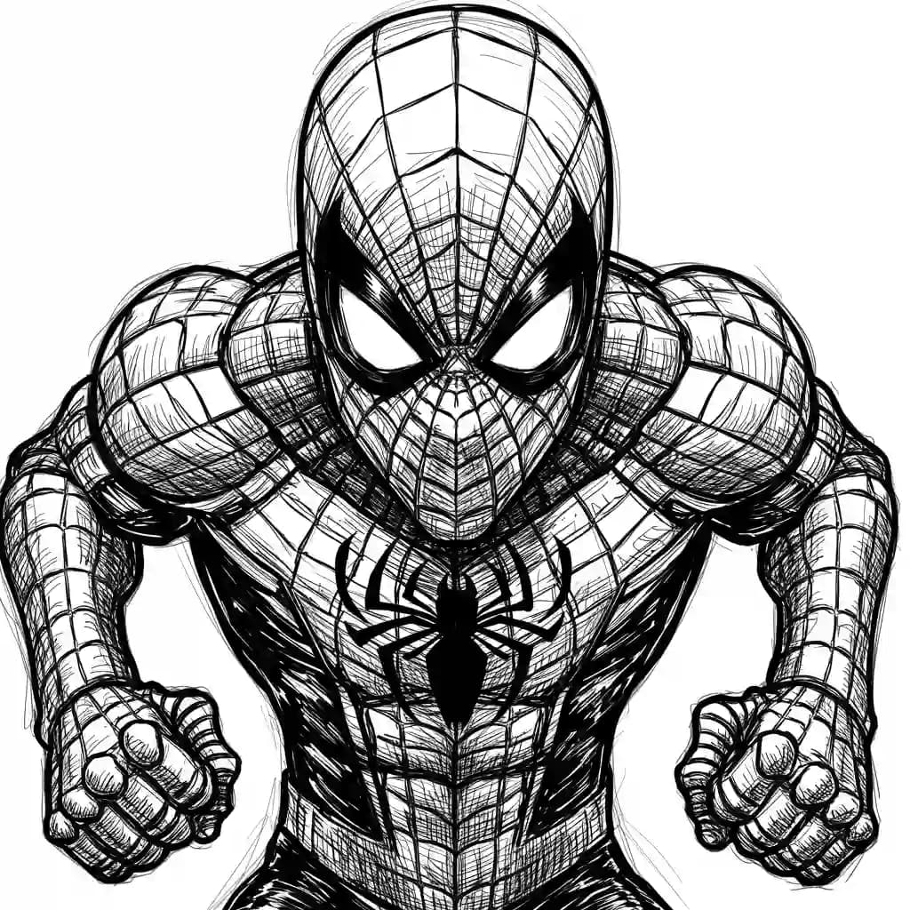 Spiderman Kleurplaat van Spiderman met een stoer superhelden thema om zelf in te kleuren.
