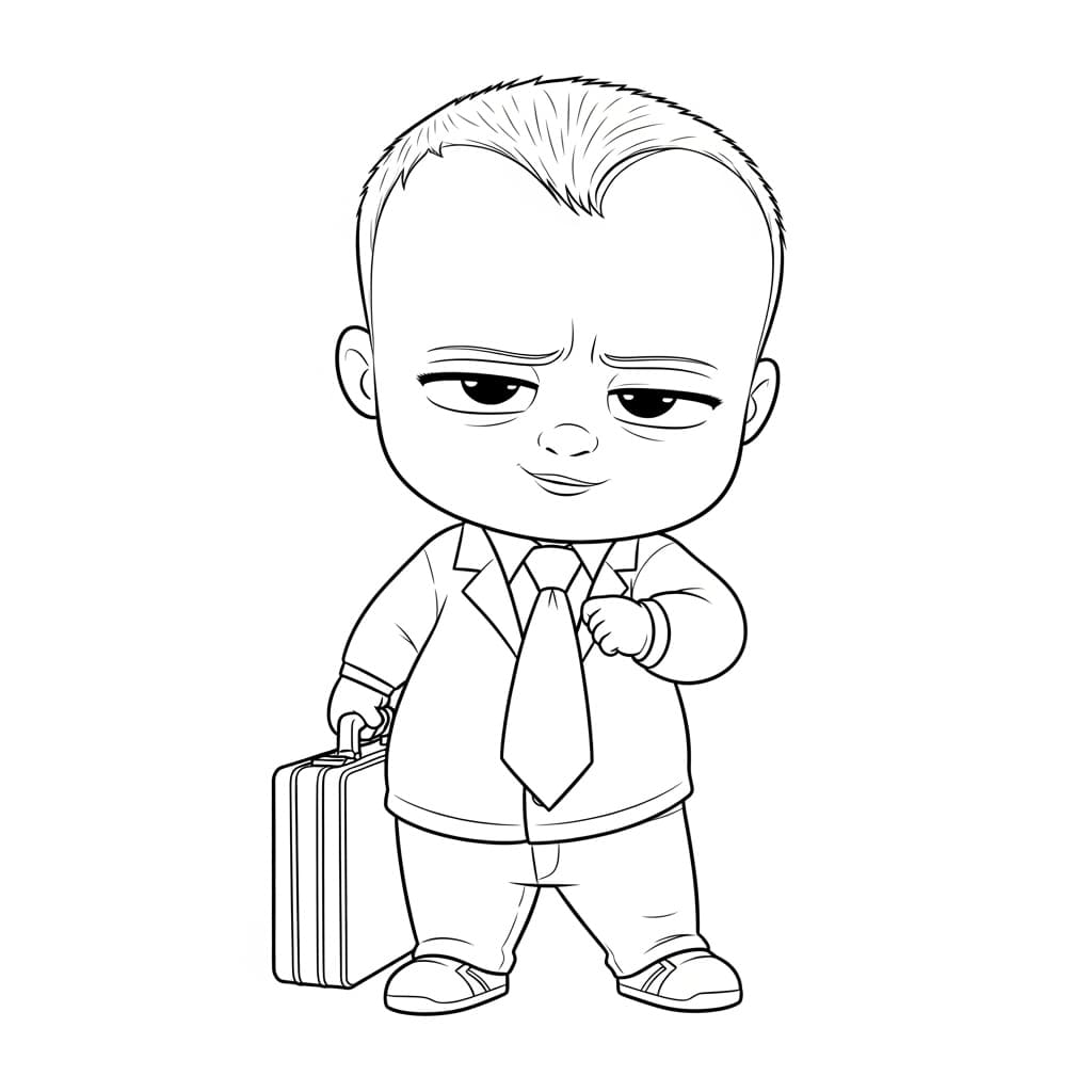 Boss Baby Grappige zwart-wit afbeelding van Boss Baby in pak, ideaal om in te kleuren.