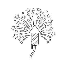 Vuurwerk Een vrolijke kleurplaat van vuurwerkexplosies met verschillende vormen en patronen.