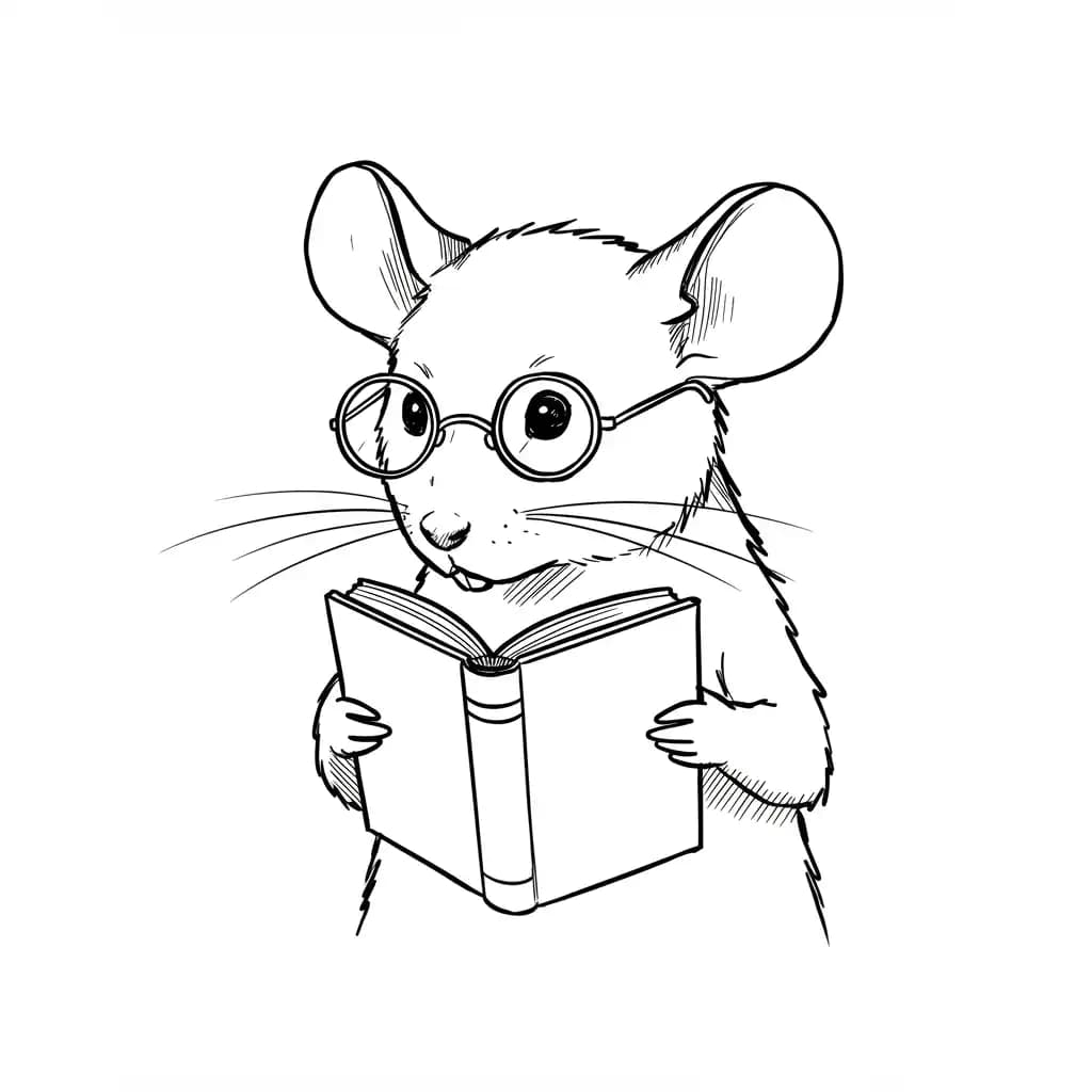 Muis Kleurplaat van een schattige muis die ideaal is om in te kleuren door kinderen en volwassenen.