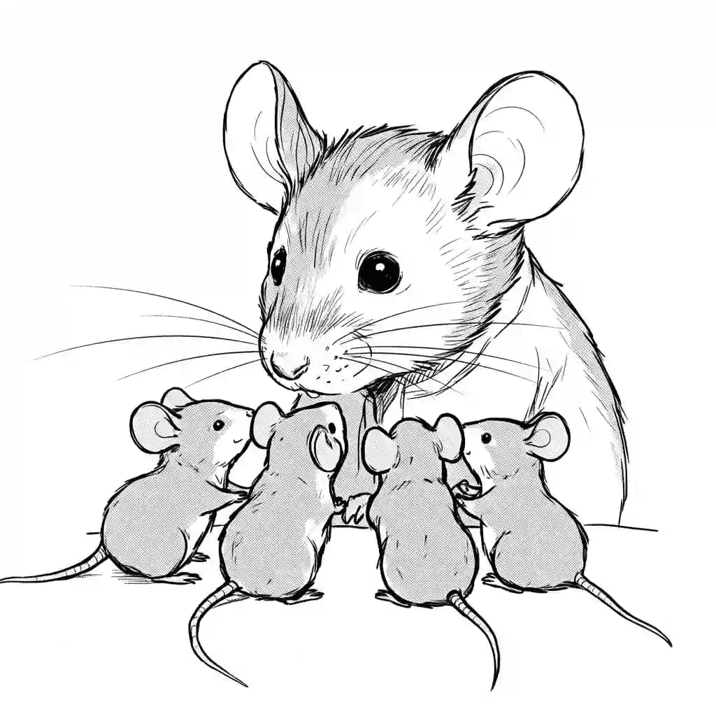 Muis Kleurplaat van een schattige muis die ideaal is om in te kleuren door kinderen en volwassenen.