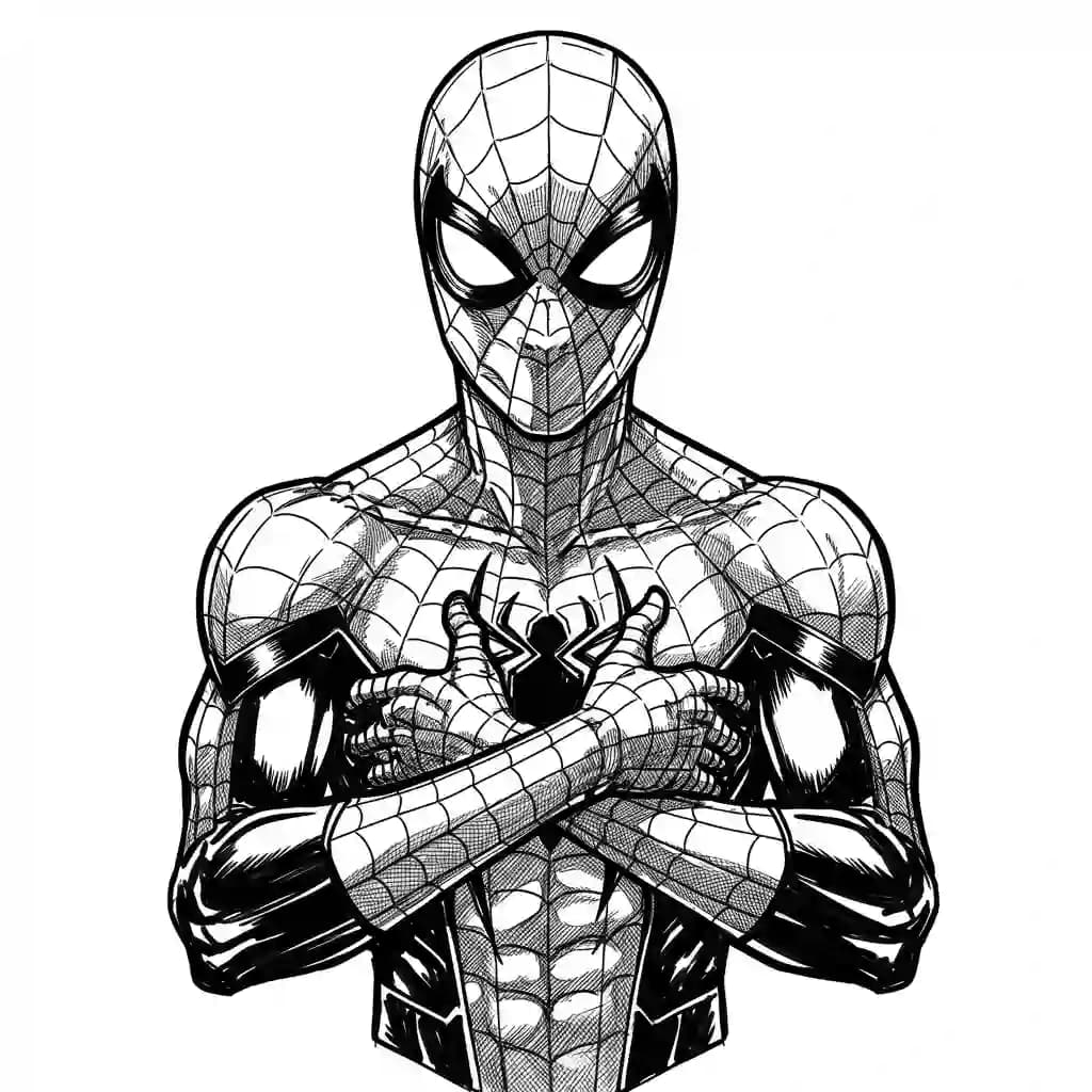 Spiderman Kleurplaat van Spiderman met een stoer superhelden thema om zelf in te kleuren.