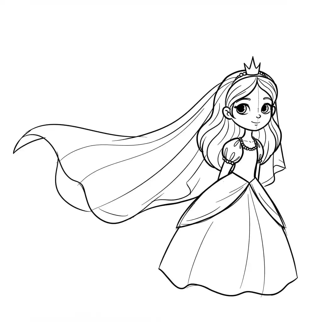 Prinses met kroon Kleurplaat van een prinses met kroon uit de categorie Prinsessen om in te kleuren.