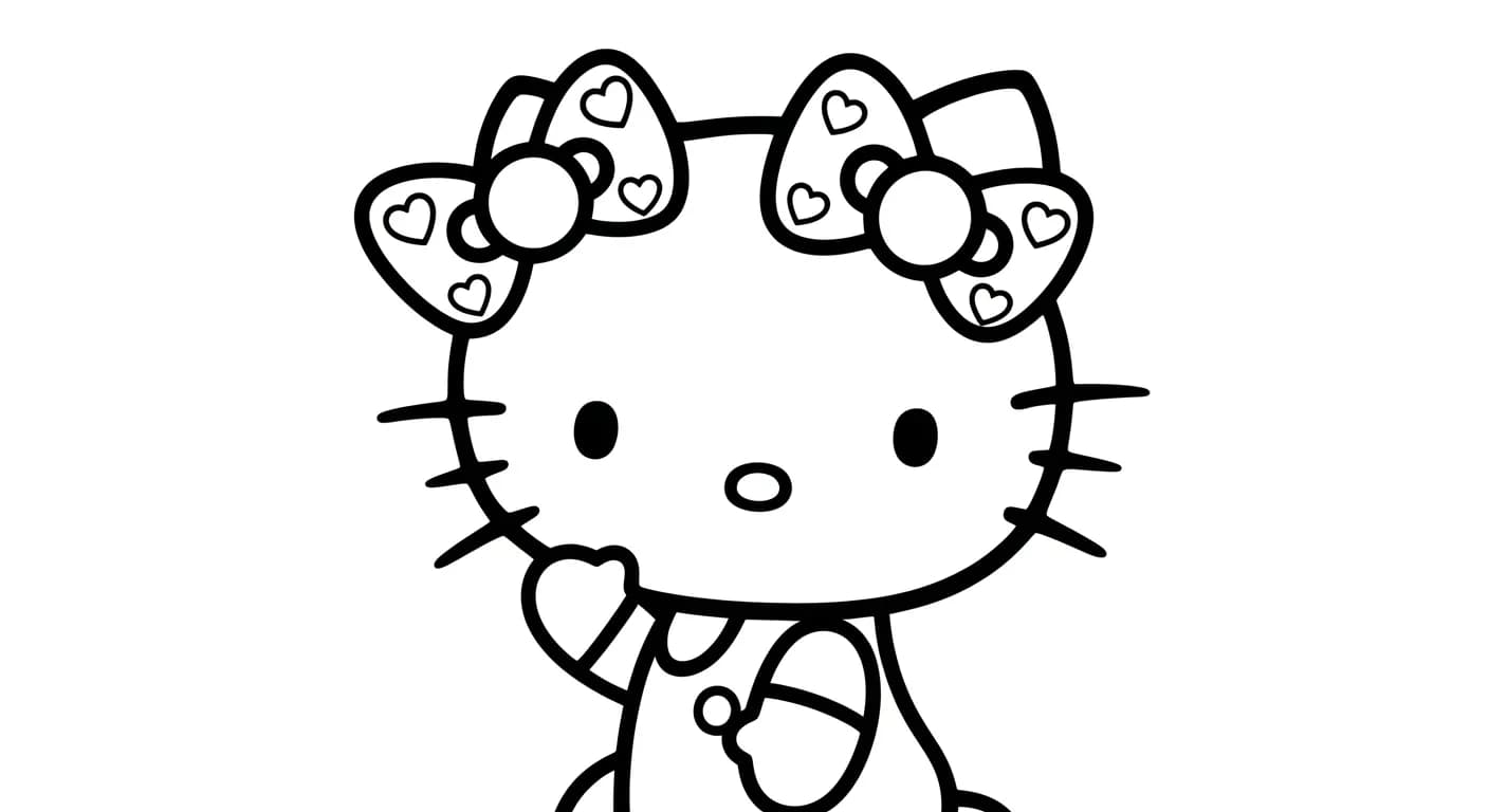 hello kitty Kleurplaat van hello kitty in een vrolijk en creatief thema om zelf in te kleuren.
