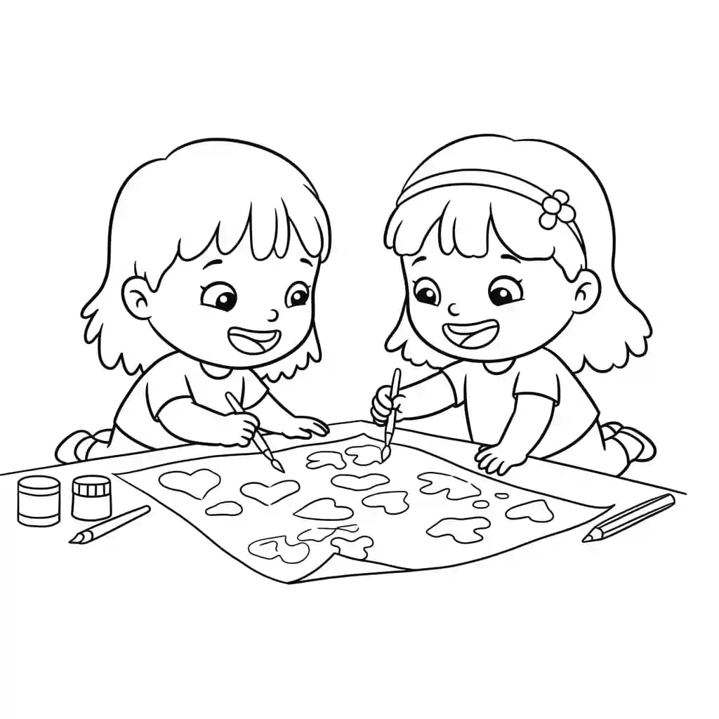 de lieve meiden Kleurplaat de lieve meiden om gratis te printen en in te kleuren.