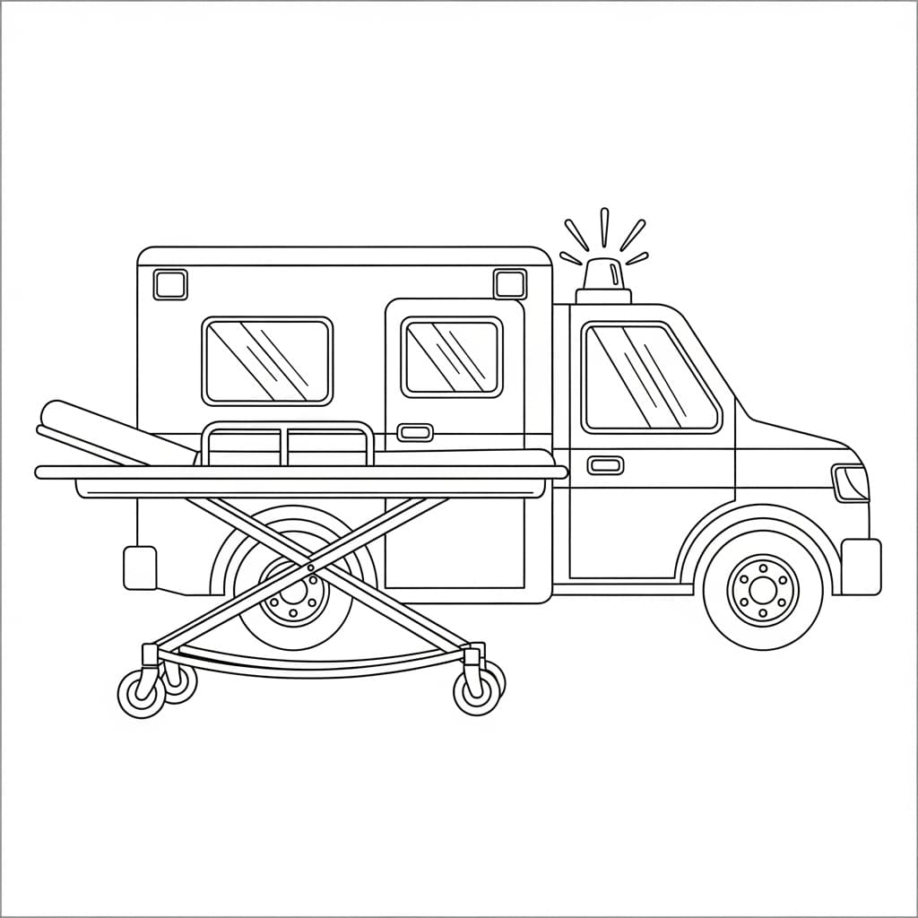 Ambulance Kleurplaat Een eenvoudige kleurplaat van een ambulance, ideaal voor kinderen en volwassenen om in te kleuren.