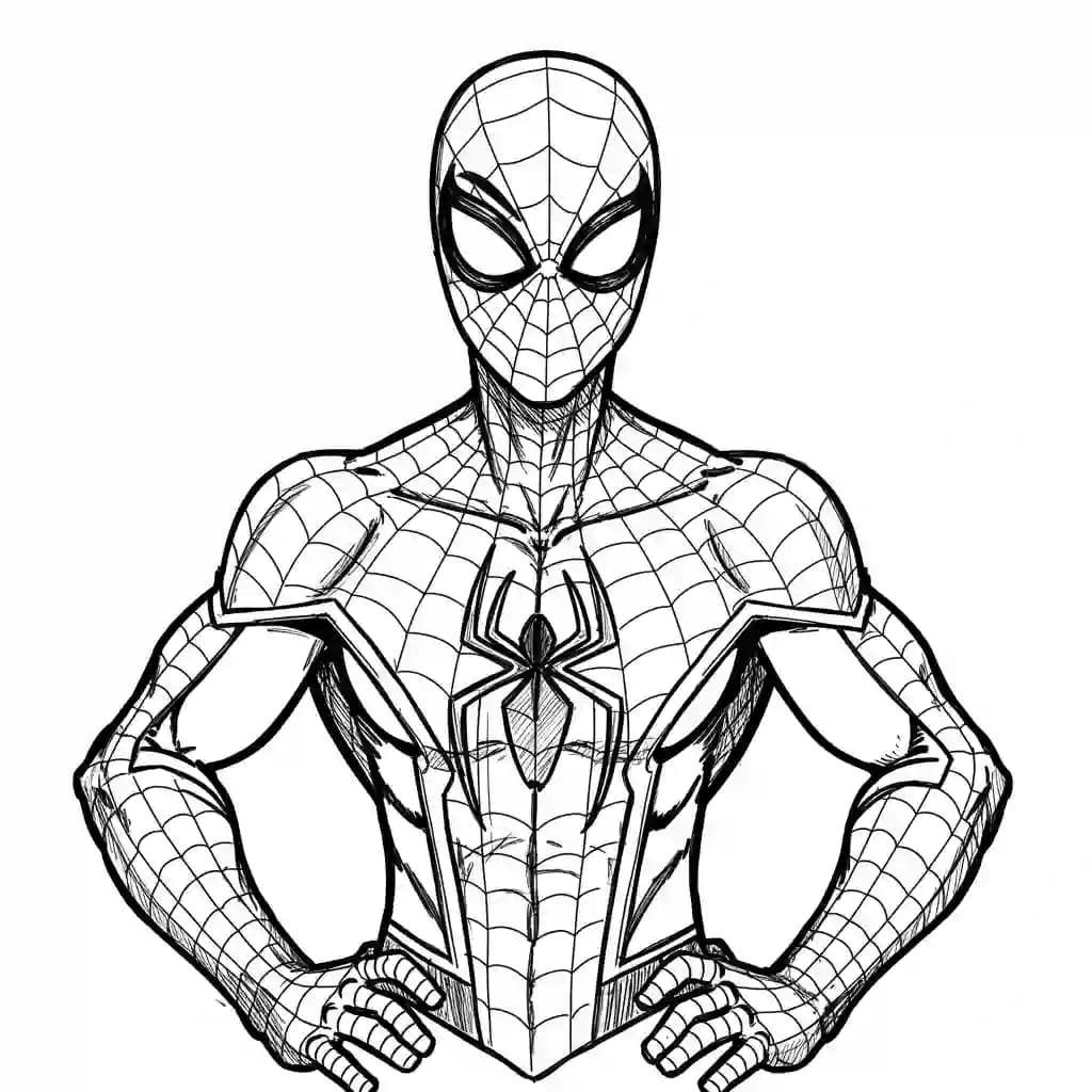 Spiderman Kleurplaat van Spiderman met een stoer superhelden thema om zelf in te kleuren.