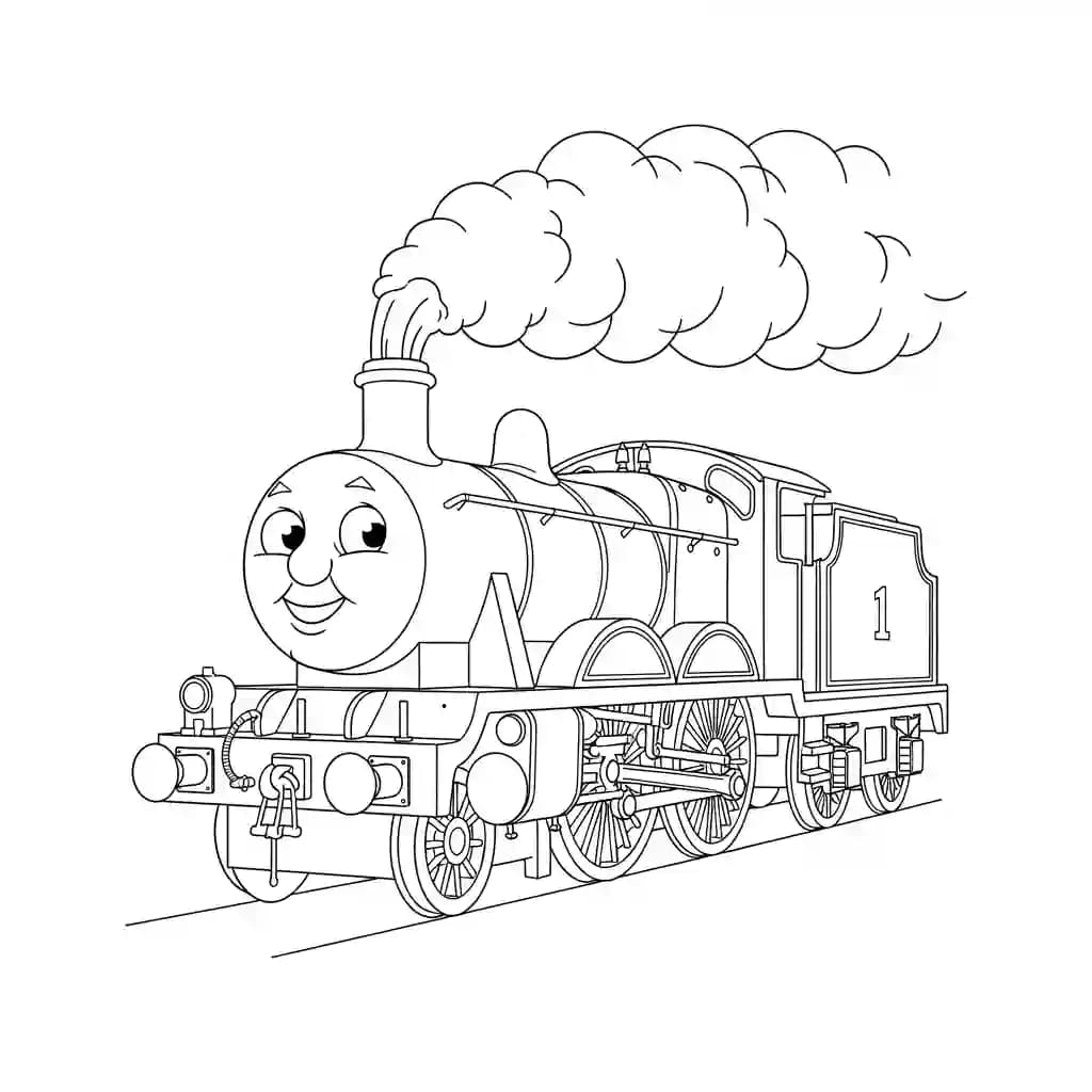 Thomas en vrienden Kleurplaat van Thomas en vrienden met een vrolijk en speels thema om in te kleuren.