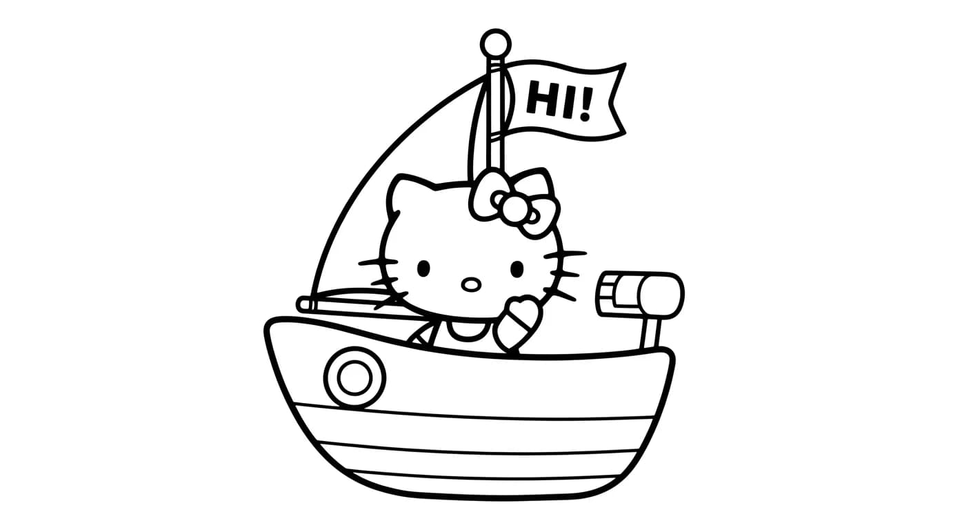hello kitty Kleurplaat van hello kitty in een vrolijk en creatief thema om zelf in te kleuren.