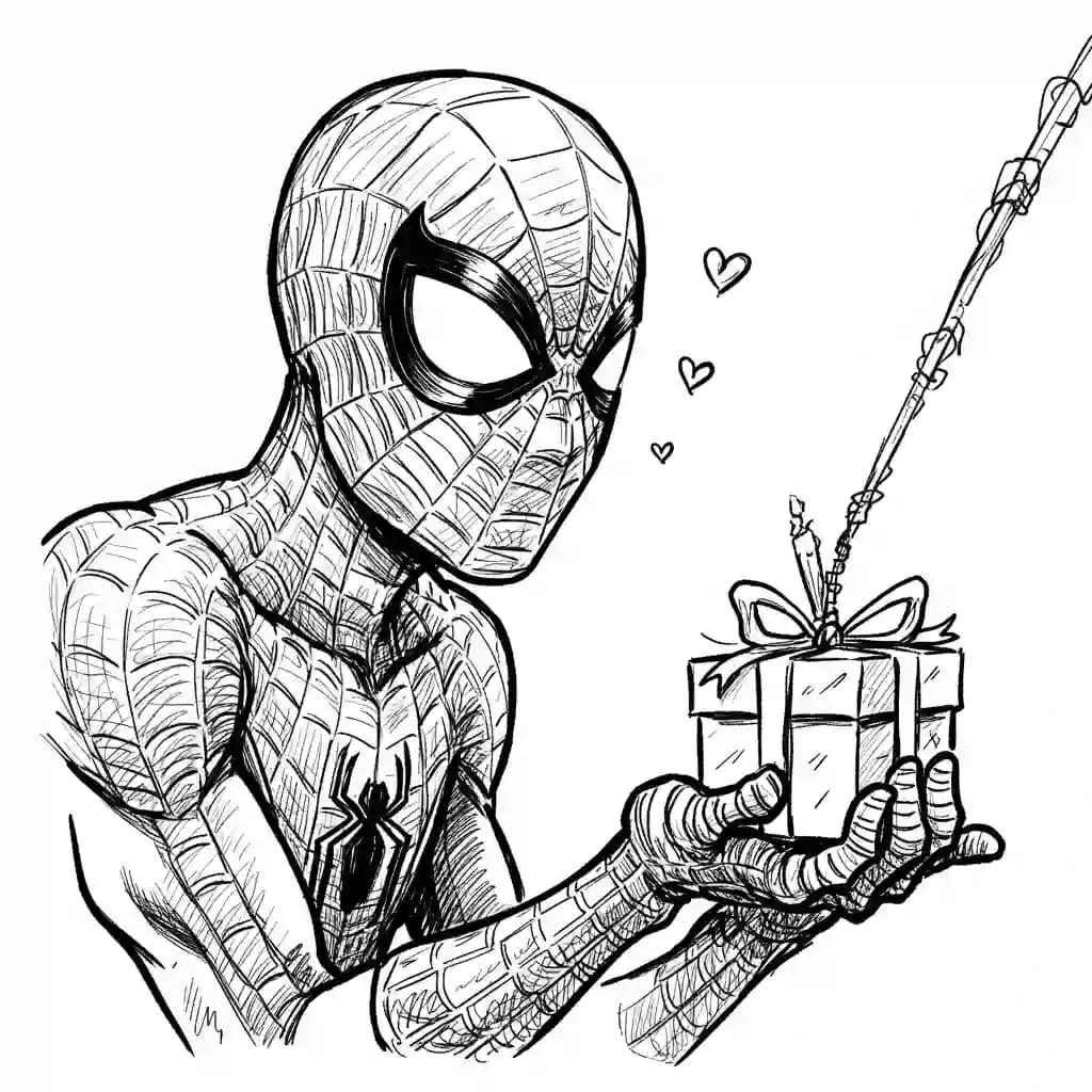 Spiderman Kleurplaat van Spiderman met een stoer superhelden thema om zelf in te kleuren.