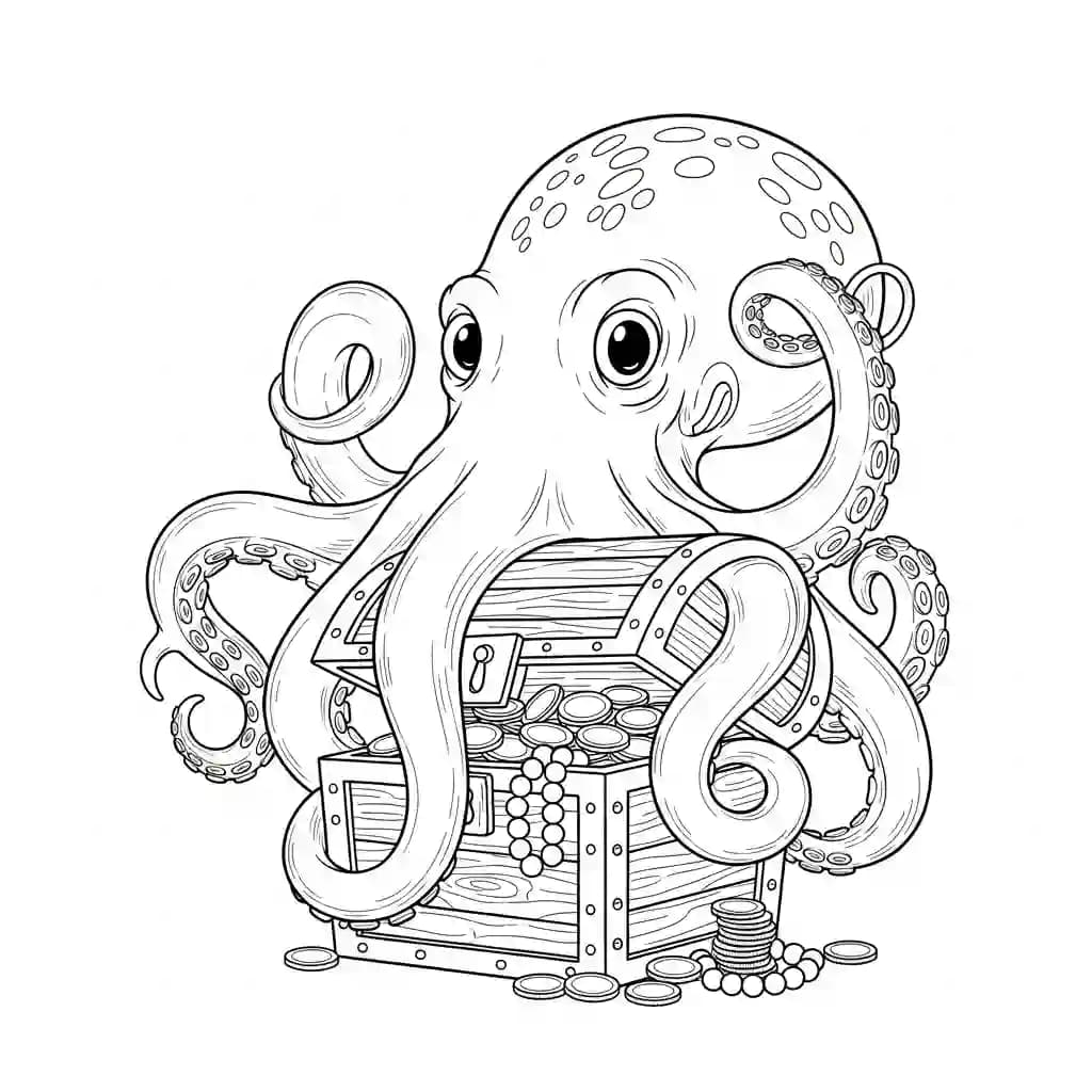 Octopus Kleurplaat van een vriendelijke Octopus die uitnodigt tot creatief inkleuren.
