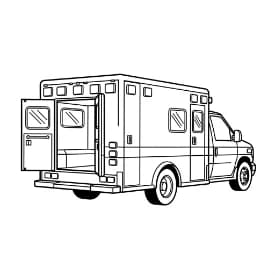 Ambulance Kleurplaat Zwart-witte tekening van een ambulance om gratis te downloaden en in te kleuren.