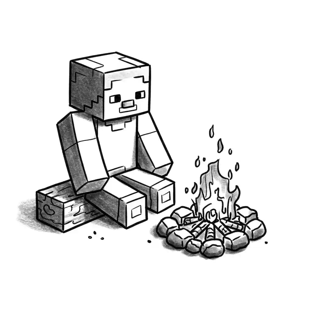 Minecraft Kleurplaat van Minecraft met bekende figuren en avontuurlijke elementen om zelf in te kleuren.