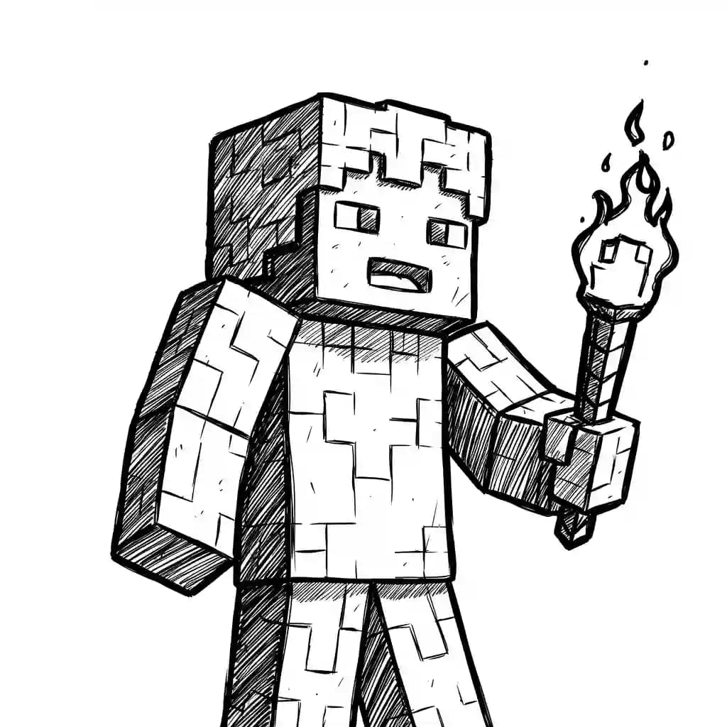 Minecraft Kleurplaat van Minecraft met bekende figuren en avontuurlijke elementen om zelf in te kleuren.