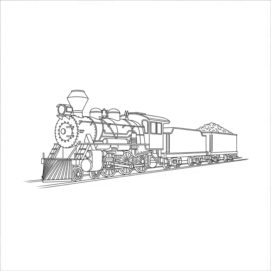 Trein Kleurplaat van een trein met een leuk en creatief ontwerp om zelf in te kleuren.