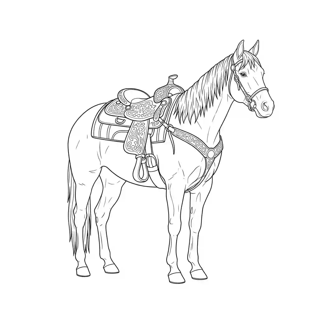Paard Kleurplaat van een paard die eenvoudig te printen en in te kleuren is.
