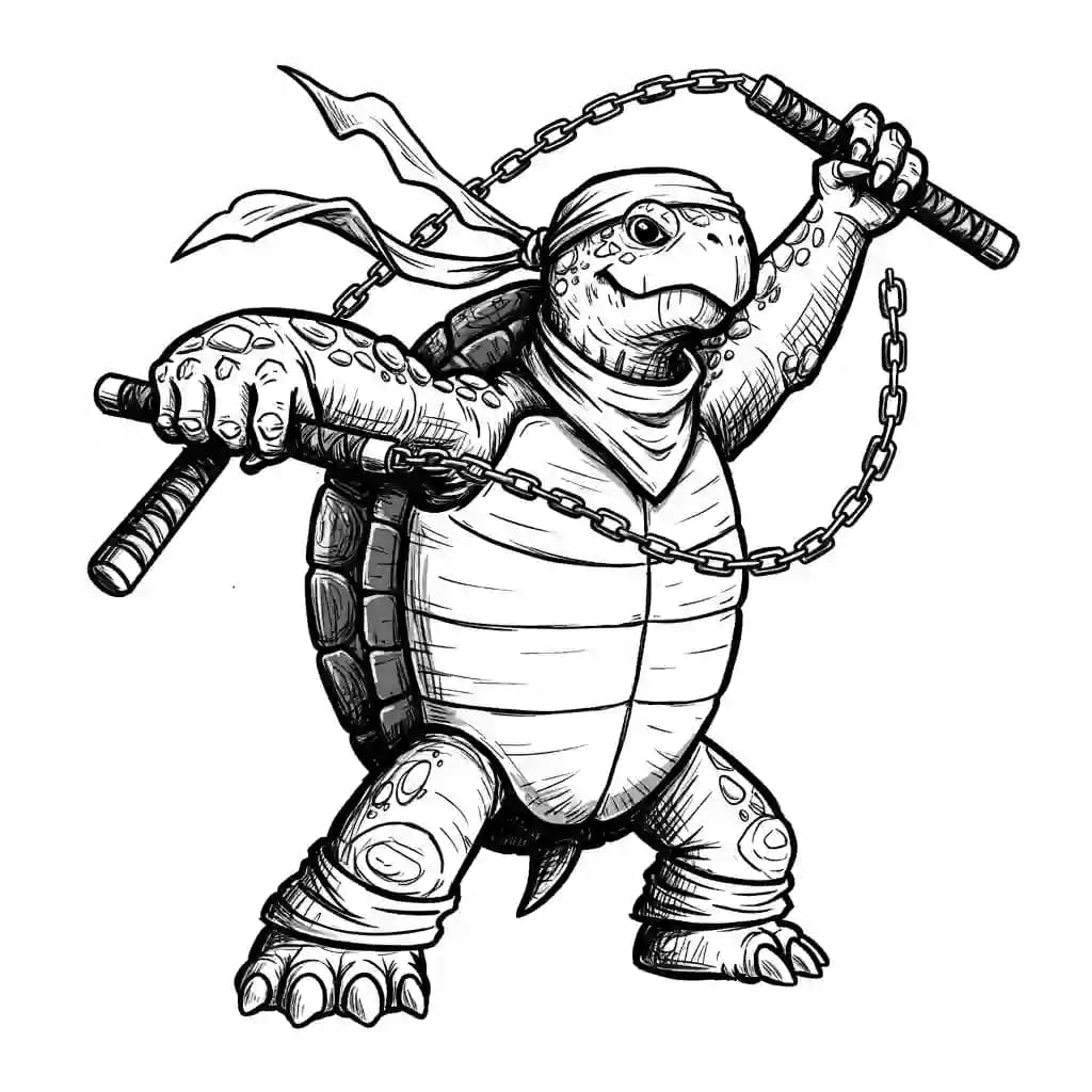 Tienermutante ninjaschildpadden Kleurplaat van tienermutante ninjaschildpadden met een avontuurlijk en speels thema om in te kleuren.