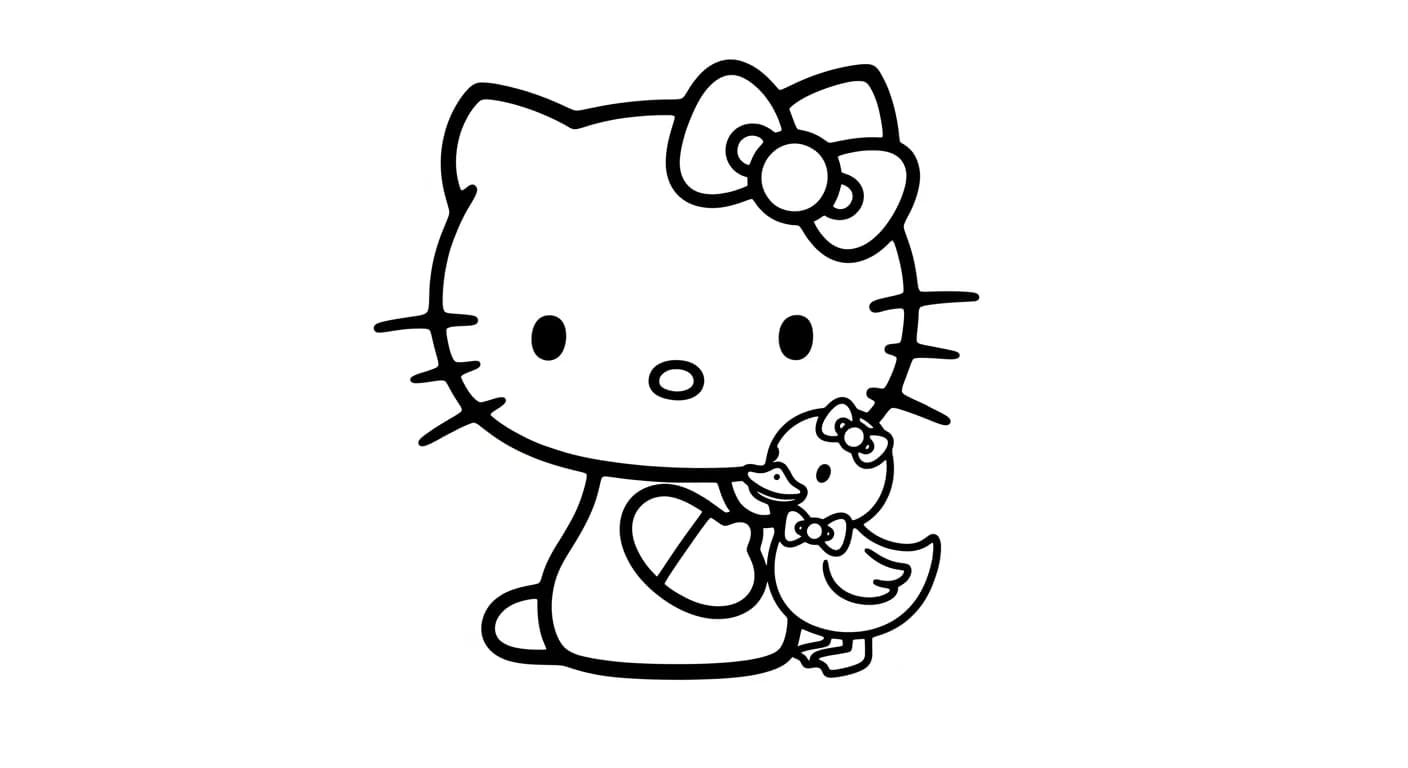 hello kitty Kleurplaat van hello kitty in een vrolijk en creatief thema om zelf in te kleuren.