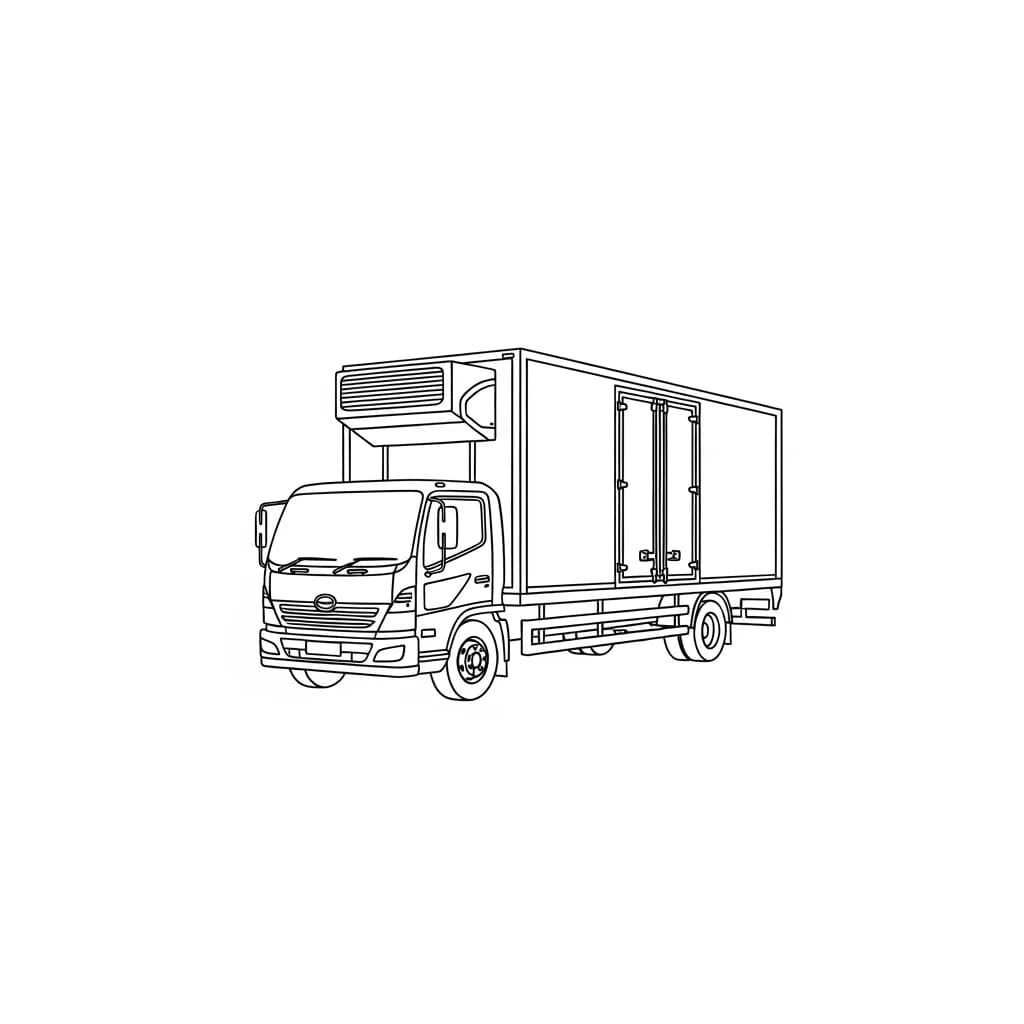 Vrachtwagen Kleurplaat van een vrachtwagen om zelf creatief in te kleuren.