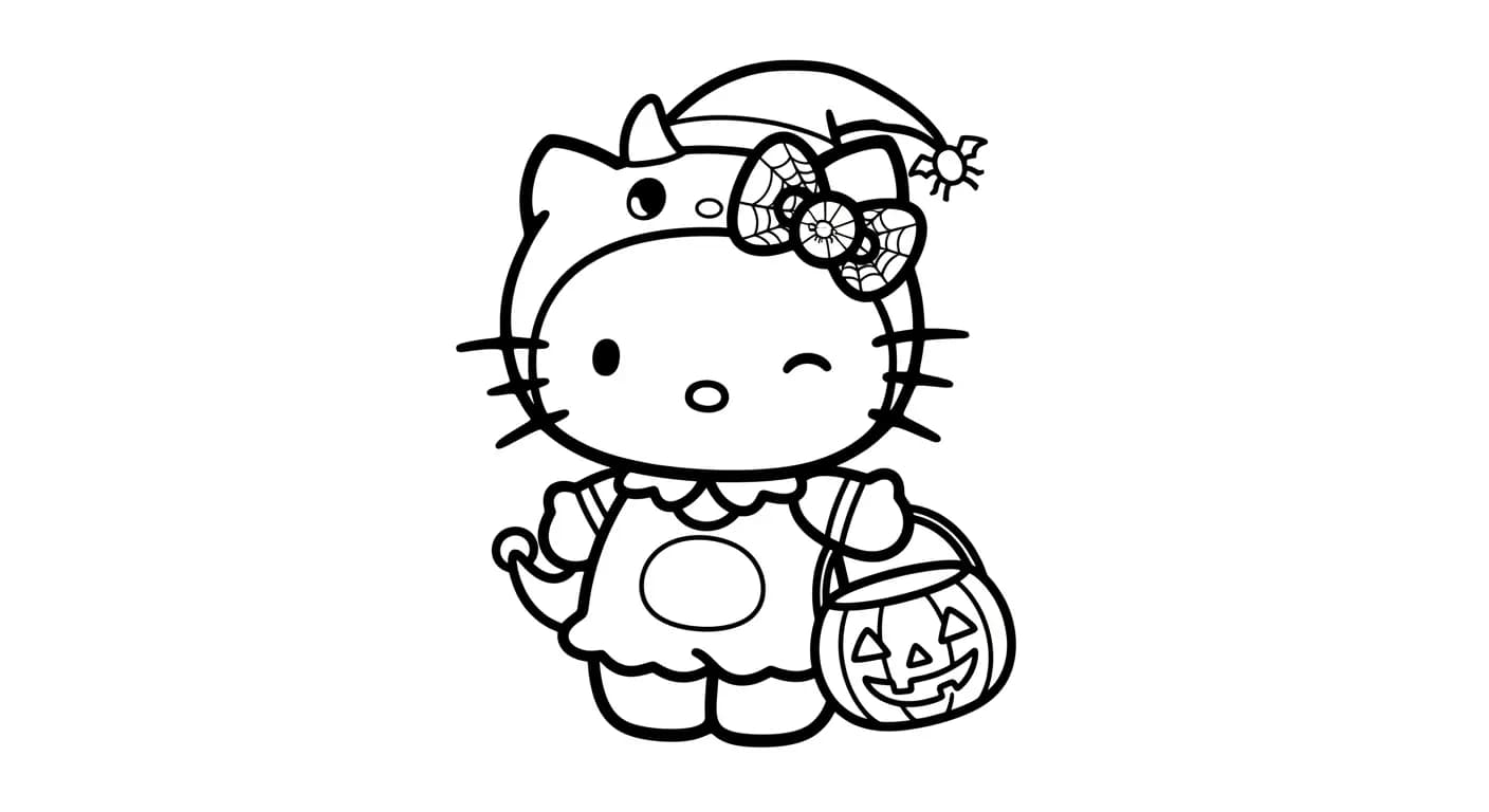 hello kitty Kleurplaat van hello kitty in een vrolijk en creatief thema om zelf in te kleuren.