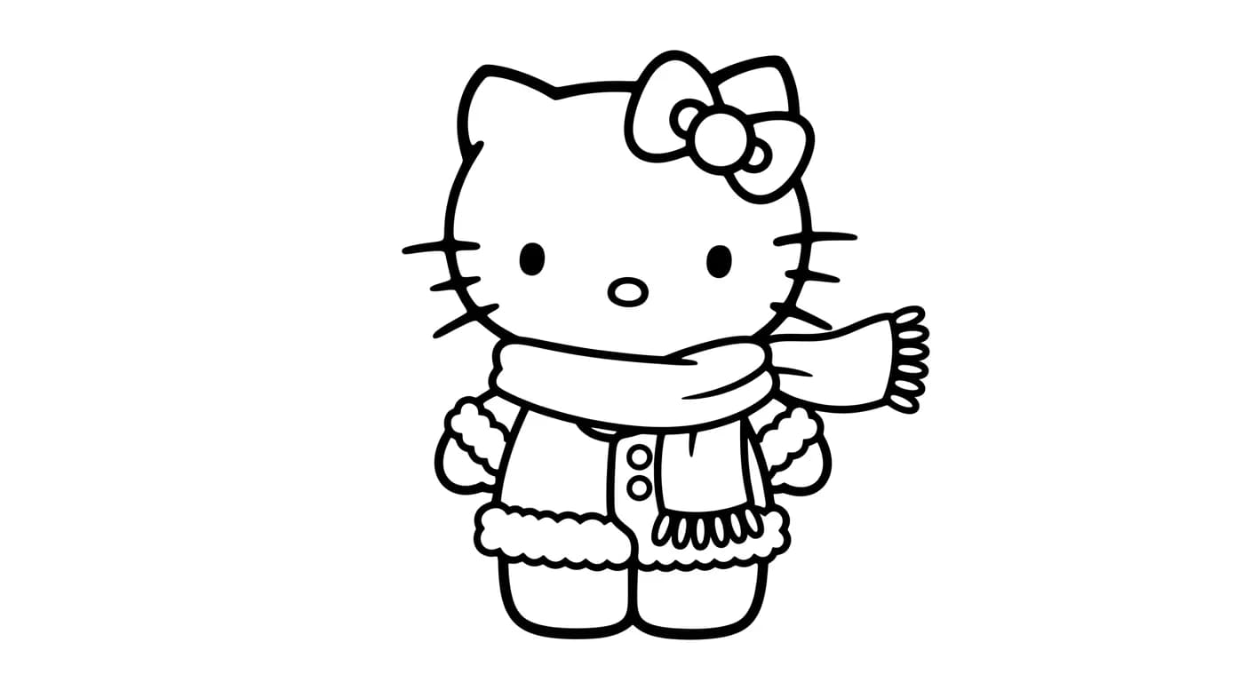 hello kitty Kleurplaat van hello kitty in een vrolijk en creatief thema om zelf in te kleuren.